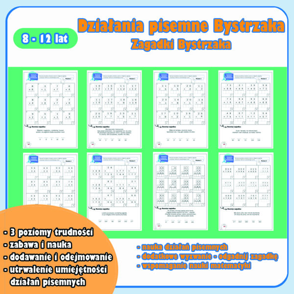 Działania pisemne Bystrzaka - odgadnij zagadkę